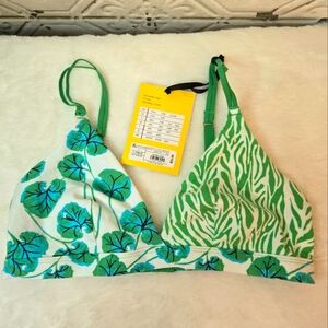 4-Way Cotton Stretch Geranium Leaf/Sea Twig Green Bralette Diane Von Furstenberg